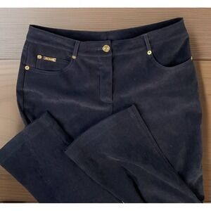 St. John Sport Marie Gray Pants‎ Slacks Black Velvet Velour Straight Women Sz 6